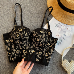 Stylish black lace vest petal lace tops