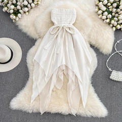 Vestido tubo con espalda abierta, volante irregular, corte A, abullonado