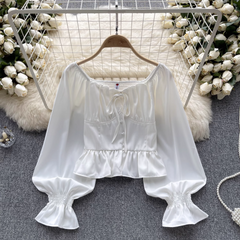 Women's autumn long sleeve square collar blouses