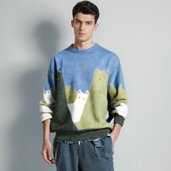 Süßer Pullover mit Katzen-Farbblock