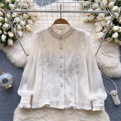 Retro palace style long-sleeve shirt autumn lace blouses