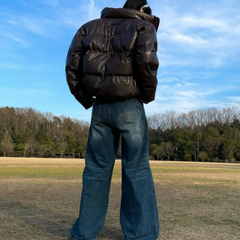 Letter M Solid Color Puffer Coat