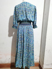 Three-quarter sleeve waisted Bohemian casual holiday beach dress