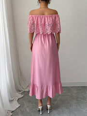 Elegant off-the-shoulder A-line maxi dress