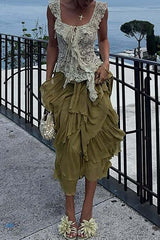 Jacquard Lace Off Shoulder Ruffled Top - Beige