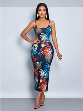 Floral Print Ruffled High - Low Hem Halter Maxi Dresses - SteelBlue Pre Order