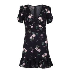 Women Mini Boho Floral Dress Beach Short Sleeve V neck Evening Party bohemian beach dress