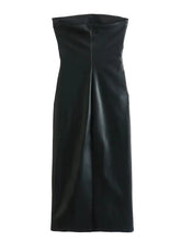 Black Faux Leather Dress Woman Off Shoulder Bodycon Long Dresses Sexy Backless Dress Midi Party Dresses