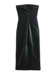 Black Faux Leather Dress Woman Off Shoulder Bodycon Long Dresses Sexy Backless Dress Midi Party Dresses