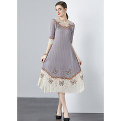 European and American pleated printed irregular pleated dress