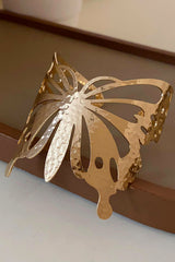 Hollow Out Flower Leaves Alloy Cuff Bracelet - Gold