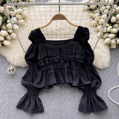 Women's autumn ruffled square collar puff sleeve blouses