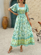 Holiday Chartreuse Floral Print A-Line Maxi Dress