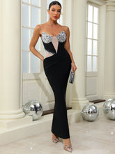 sexy V-neck diamond chest cup mesh backless bandage dress high elastic evening dress