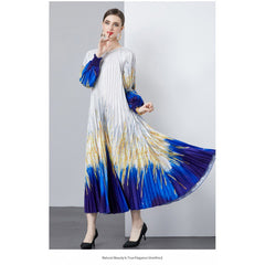 European and American style round neck three bedroom pleated slim fit mid length dress