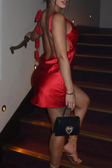 Open Back Flower Drape Design Slim Fit Sleeveless Mini Dresses - Red