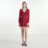 Arrive Red Color Knitted Women Mini Dress V Neck Long Sleeve Slim Lady Short Dress