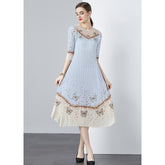 European and American pleated printed irregular pleated dress