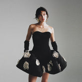 Black Color Women Sexy Strapless Florals Ball Grown Mini Bandage Dress Birthday Party Celebrate Cocktail Dress Wholesale