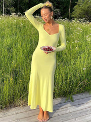 Knit Long Sleeve Maxi Dress Female Slim Solid Party Dress