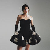 Black Color Women Sexy Strapless Florals Ball Grown Mini Bandage Dress Birthday Party Celebrate Cocktail Dress Wholesale