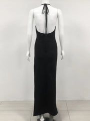 Backless Halter Side Split Maxi Dress