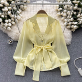 Women's autumn retro puff sleeve lapel blouses
