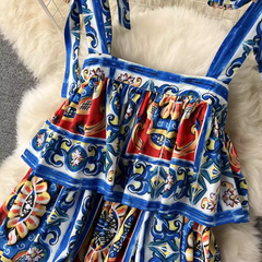 Bedrucktes Unterkleid mit quadratischem Ausschnitt, Sommerkleid