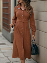 Lapel stitching lace long-sleeved shirt corduroy dress