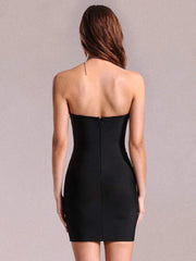 Patchwork Cut Out Pearls Slimming Dress Strapless Sleeveless High Waist Hollow Out Short Dress Club Party Outfits