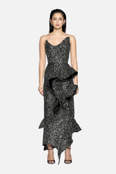 Strapless long skirt with lotus leaf hem party dress