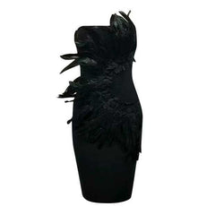 European and American tube top feather design backless dress bandage skirt