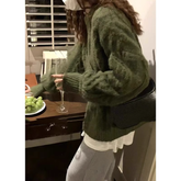 Women's dark green twist sweater autumn and winter