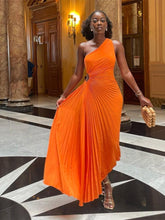 Lady Roll Waist Sleeveless Pleated Ruched A-line Dress Women One Shoulder Sexy Prom Evening Dresses Fahion Chothing