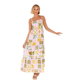 printed personalized back hollow suspender dress