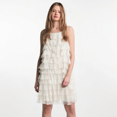 Solid color halter neck sleeveless backless butterfly layered decorative dress