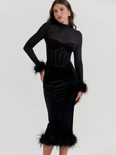 Spring Autumn Long Sleeve Party Club Evening Streetwear Black Midi Dress