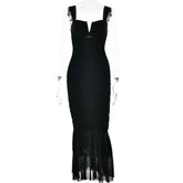 Mozision Hollow Out Backless Ruched Maxi Dress Mesh Elegant Spaghetti Strap Sleeveless Bodycon Party Long Dress