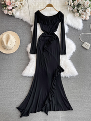 Schwarzes Meerjungfrauenkleid mit langen Ärmeln