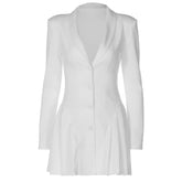 Deep V Neck Long Sleeve Short Dresses Autumn Elegant Blazer Dress White Black