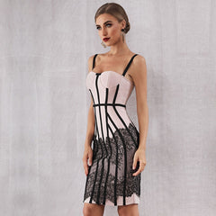 Sexy Bandage Dress Women Vestido Bodycon Lace Spaghetti Strap Club Dress Midi Celebrity Runway Party Dress