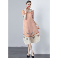 European and American pleated printed irregular pleated dress