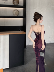 Lila Blumen-Hosenträgerkleid für Damen
