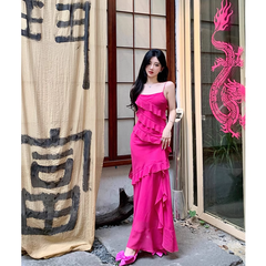 Hot pink Straps Kleid Sommer Urlaub am Meer