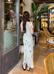 Sommerkleid für Damen mit Retro-Schmetterlings-Print und Puffärmeln