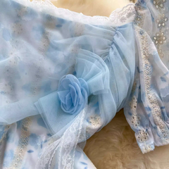 Feenkleid für Damen mit eckigem Ausschnitt und Puffärmeln