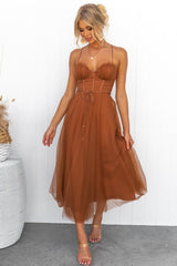 Style Sexy Hanging Strap Mesh Party Evening Dress Dress
