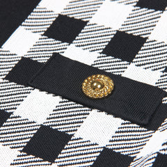 round neck dress with plaid waist cinching and slimming short sleeved knitted dress