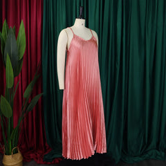 Sexy Spaghetti Strap Dresses Pleated V Neck Sleeveless Loose Straight Ankle Length Elegant Evening Night Party Dress