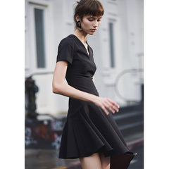 Autumn Dress Women Sexy Black Flounce Dress Short Sleeve Elegant Celebrity Mini Party Dress